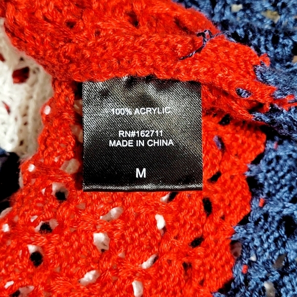 33 Degrees Patriotic Striped Crochet Long Bell Sleeve Sweater (M) - Picture 7 of 8